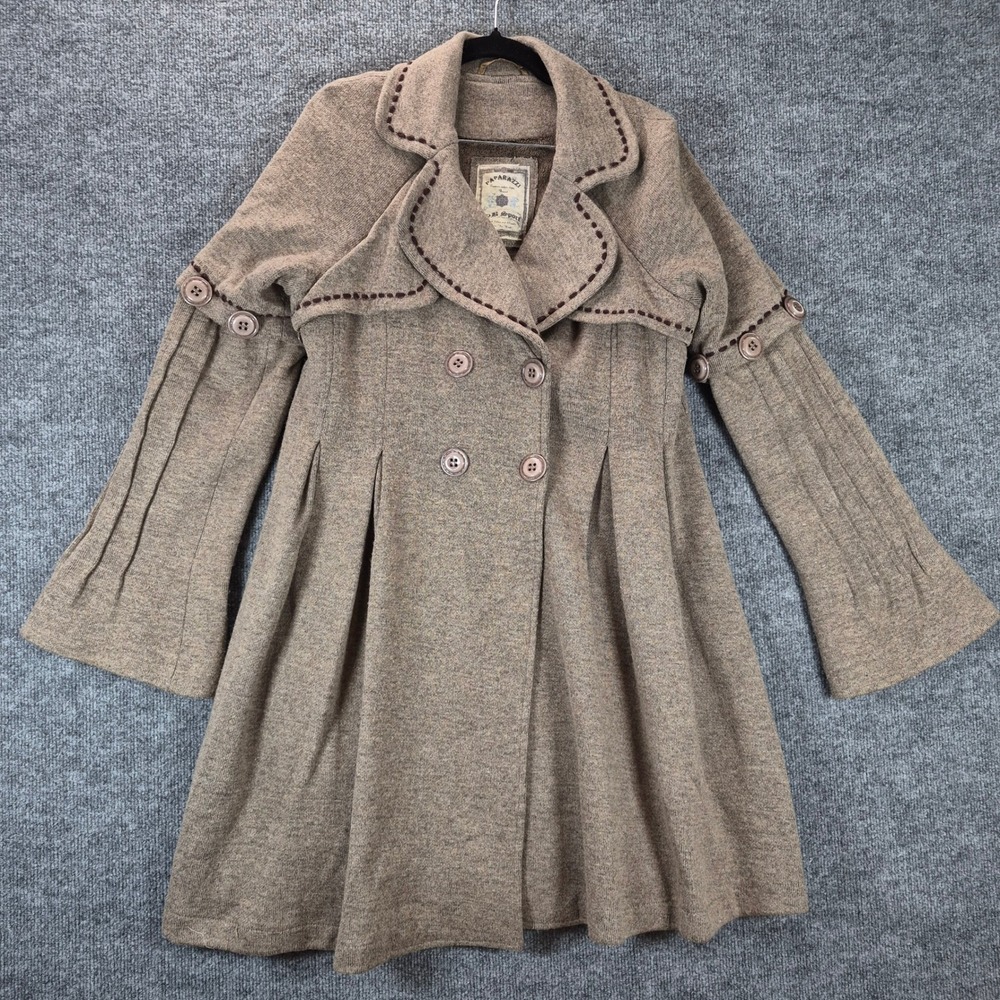 Paparazzi Pea Coat Wool Blend Faux Fur Lined Large Brown Women